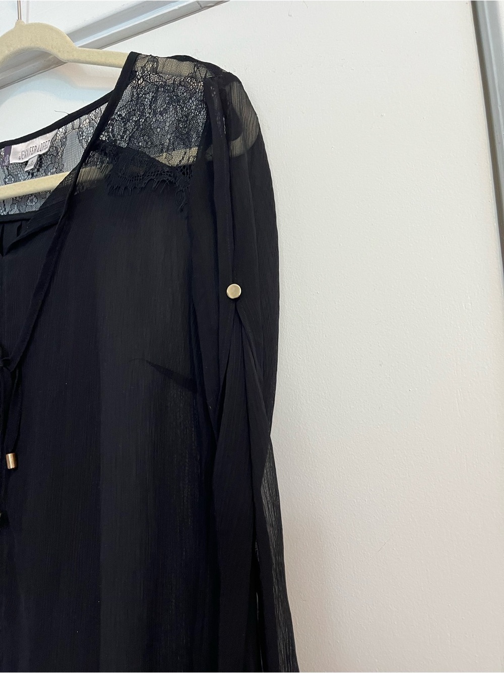 Jennifer Lopez Black Sheer Lace long sleeve Blouse shirt size small - Picture 4 of 7